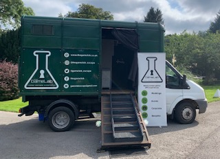 The green converted horsebox set up as a mobile escape room